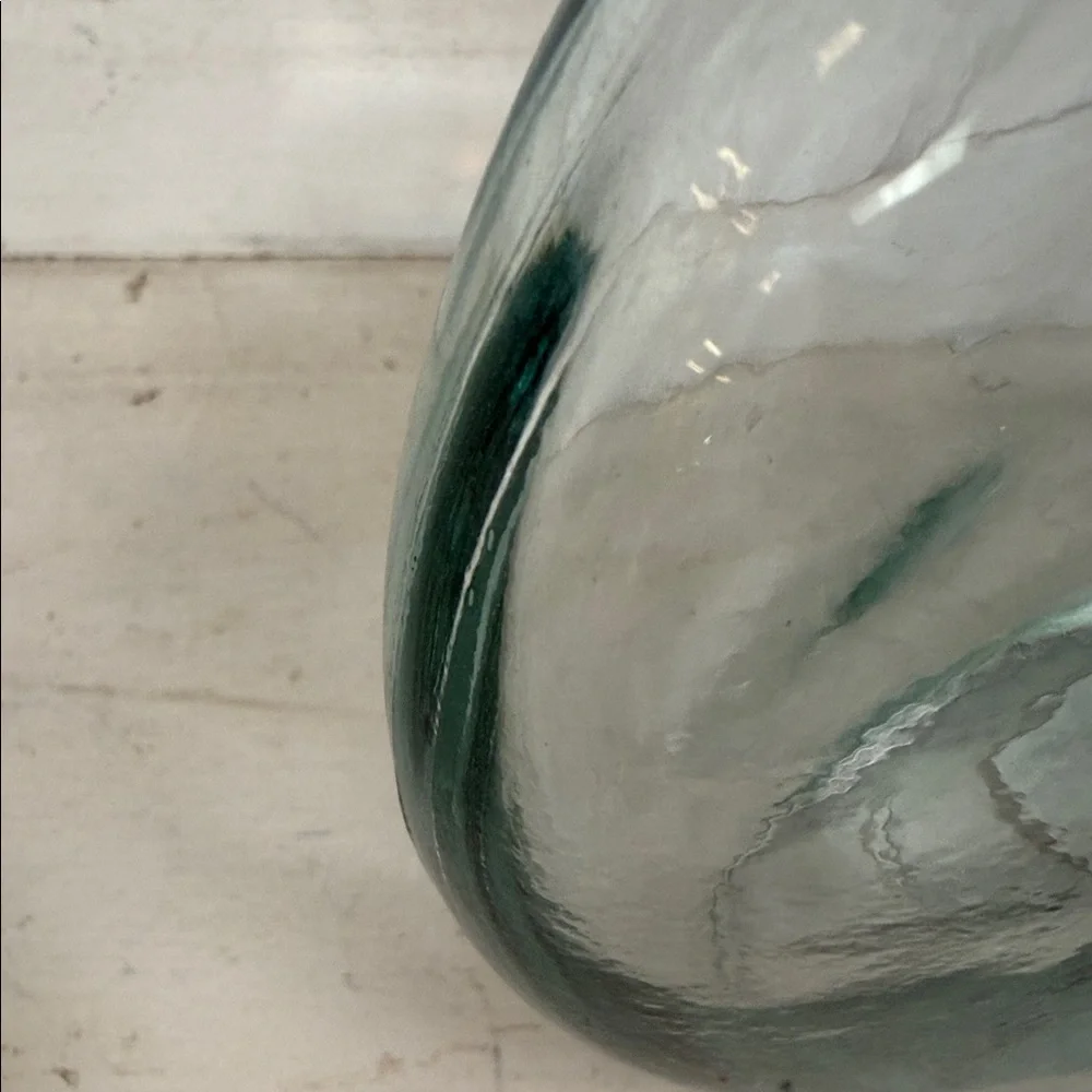 Vintage Pier 1 Clear Green Glass Bulb Vase w/ Cork Stopper Approx 6” Spain
